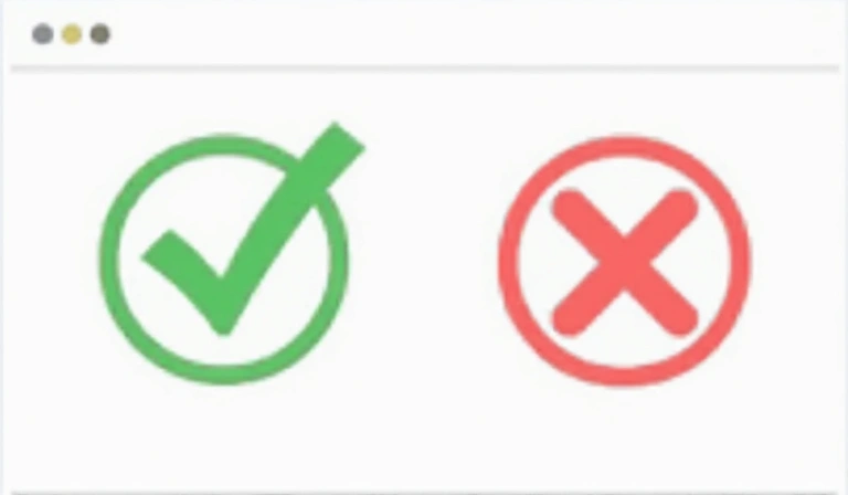 Iconos representando el uso permitido y no permitido de un sitio web, como un check mark para navegación y una X para copia ilegal.